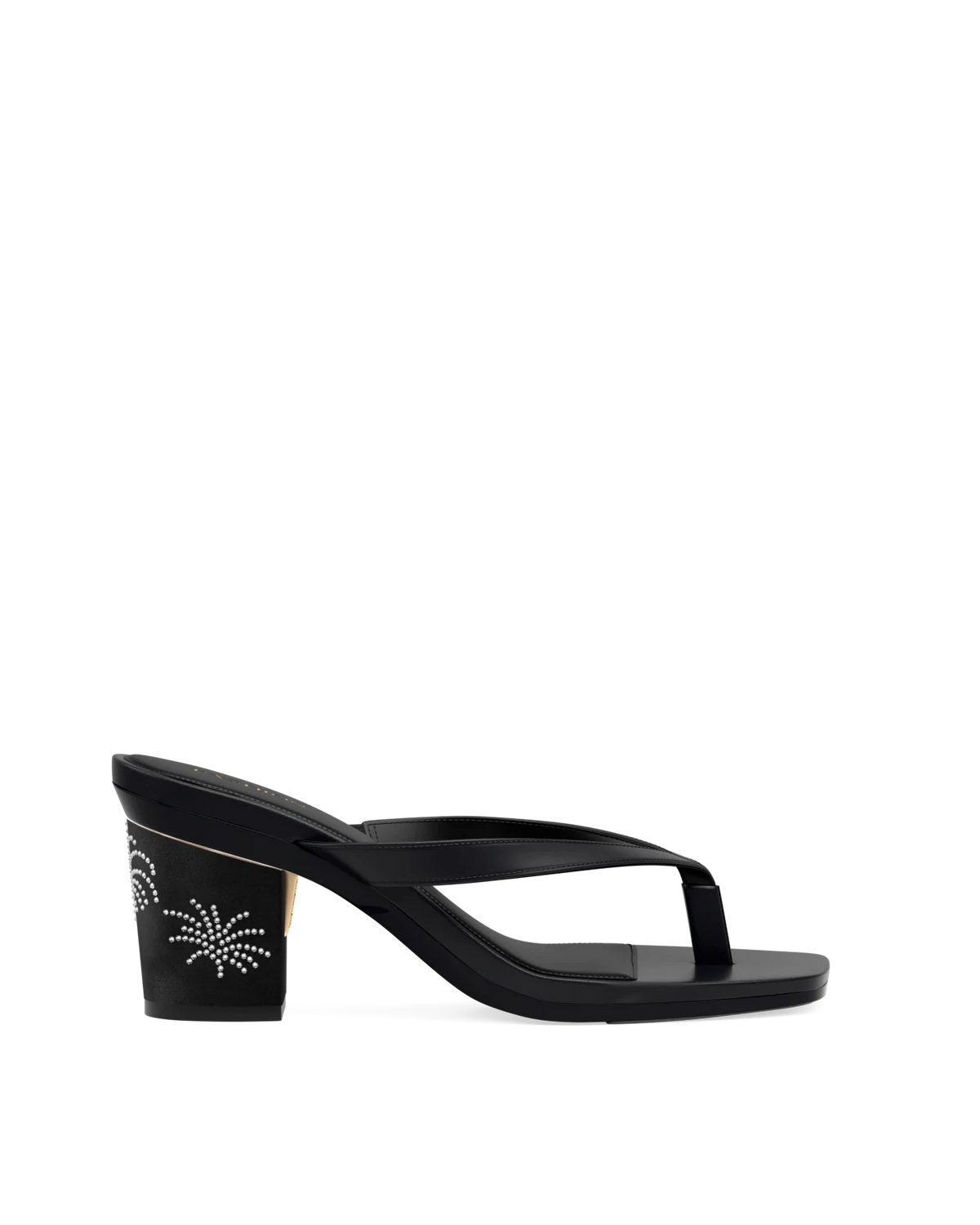 Block Heel Kit 3 Firework Rhinestone shown on the Carmen Coal PU upper. Pashion convertible heels go from heel to flat and are customizable with interchangeable heel kits.