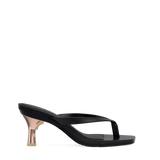 Flare Stiletto Heel Kit 3 Rose Gold Metallic shown on the Carmen Coal PU upper. Pashion convertible heels go from heel to flat and are customizable with interchangeable heel kits.