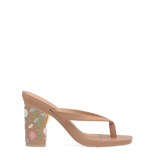 Block Heel Kit 4 Latte Daisy Embroidery shown on the Carmen Latte PU upper. Pashion convertible heels go from heel to flat and are customizable with interchangeable heel kits.