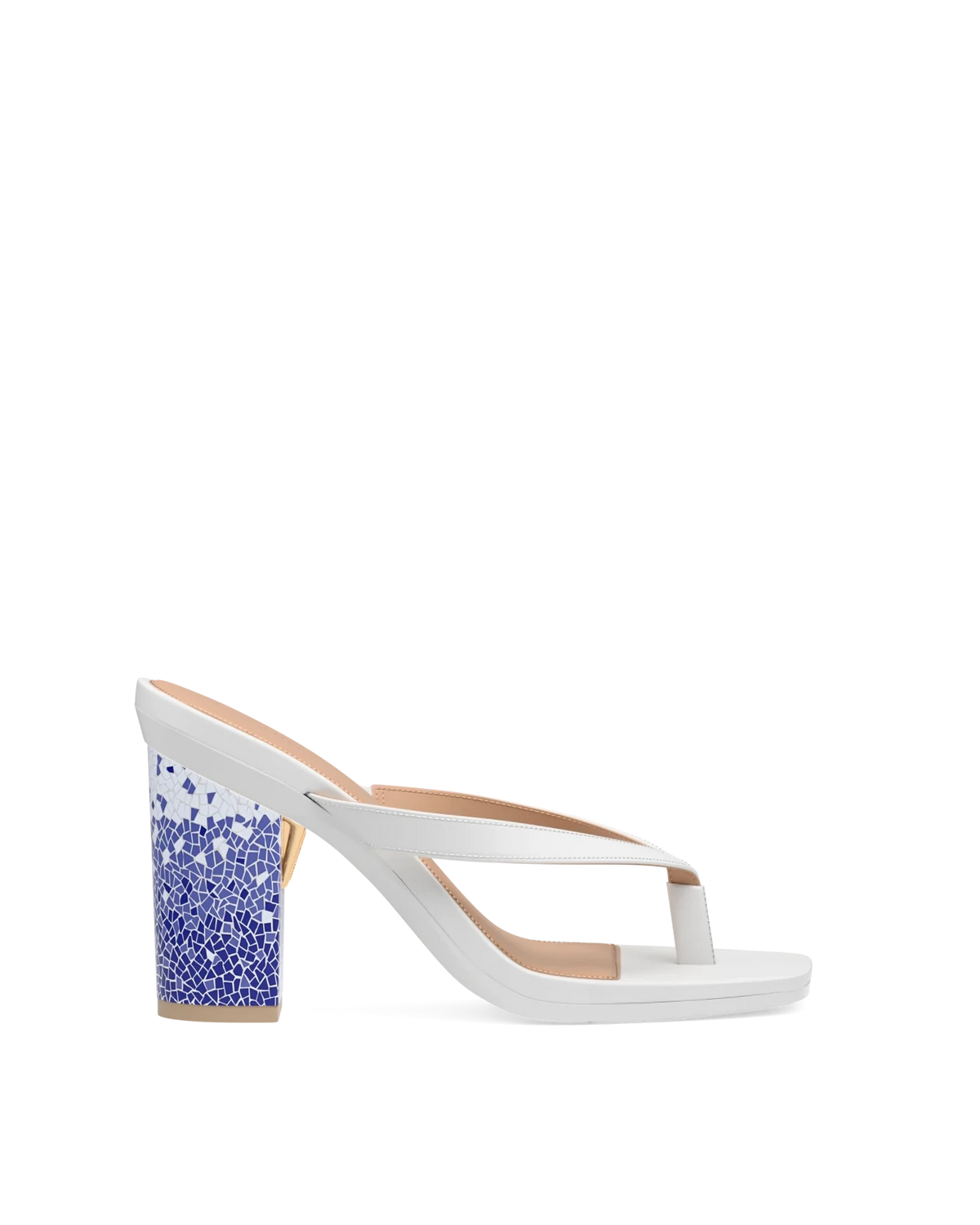 Block Heel Kit 4 Mosaic shown on the Carmen White PU upper. Pashion convertible heels go from heel to flat and are customizable with interchangeable heel kits.