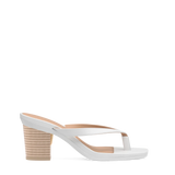 Block Heel Kit 3 Sand Wood shown on the Carmen White PU upper. Pashion convertible heels go from heel to flat and are customizable with interchangeable heel kits.