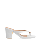 Block Heel Kit 3 White Woven Leather shown on the Carmen White PU upper. Pashion convertible heels go from heel to flat and are customizable with interchangeable heel kits.