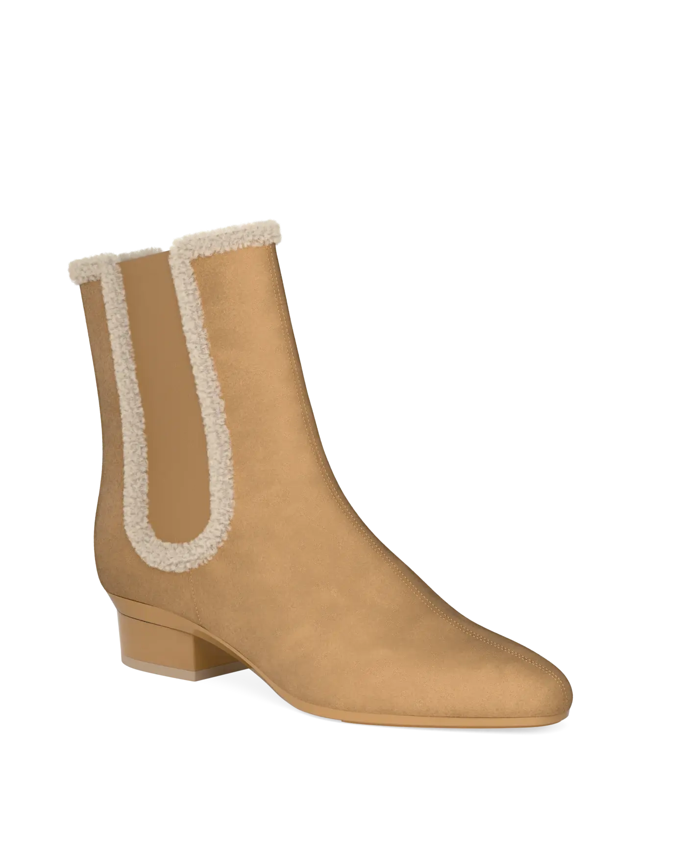 Chelsea Ankle Boot - Camel Suede Sherpa 3 Block