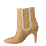 Chelsea Ankle Boot - Camel Suede Sherpa 4 Stiletto