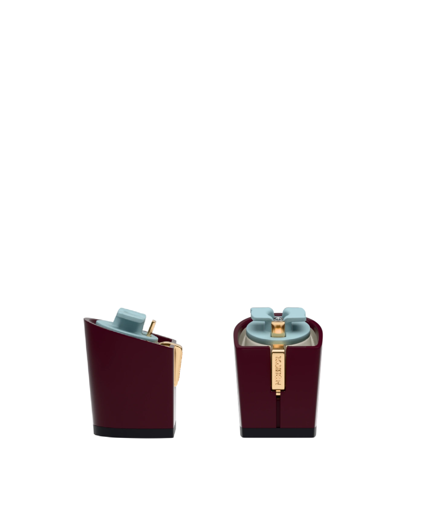 Block Heel Kit 3 Cherry Mocha, 3-inch interchangeable block heel, side view. Pashion convertible heels go from heel to flat and are customizable with interchangeable heel kits.