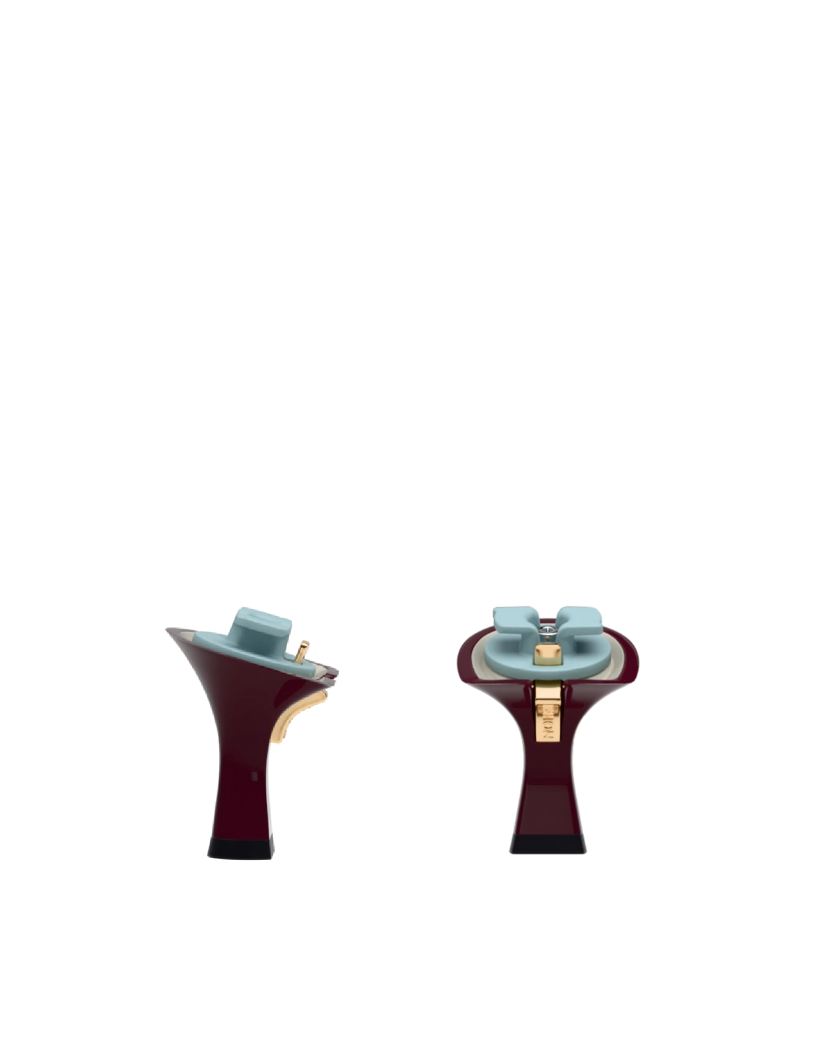 Flare Stiletto Heel Kit 3 Cherry Mocha, 3-inch interchangeable flare stiletto heel, side view. Pashion convertible heels go from heel to flat and are customizable with interchangeable heel kits.
