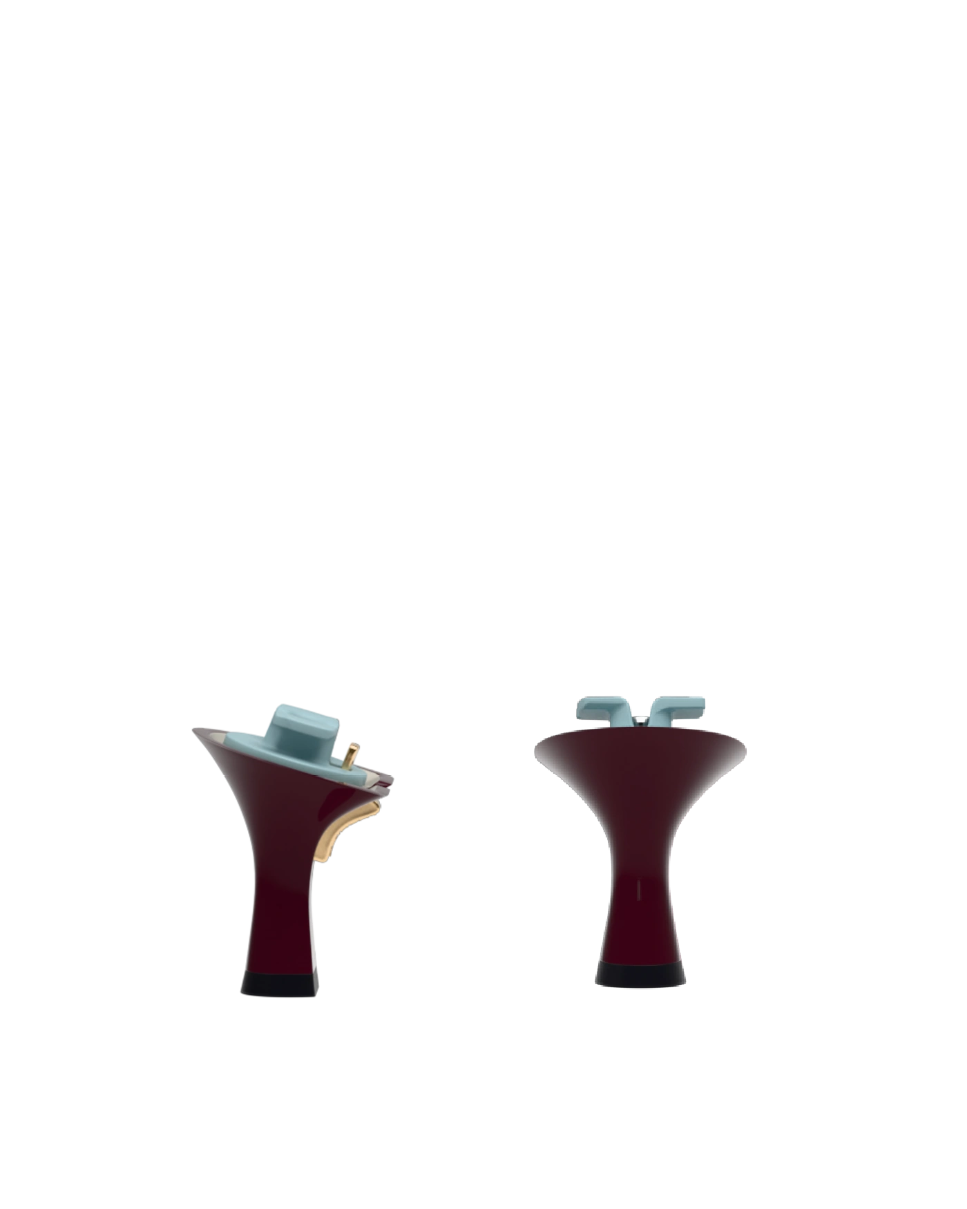 Flare Stiletto Heel Kit 3 Cherry Mocha, back view. Pashion convertible heels go from heel to flat and are customizable with interchangeable heel kits.
