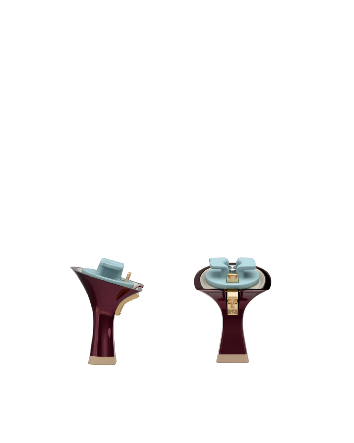 Flare Stiletto Heel Kit 3 Cherry Mocha Metallic, 3-inch interchangeable flare stiletto heel, side view. Pashion convertible heels go from heel to flat and are customizable with interchangeable heel kits.