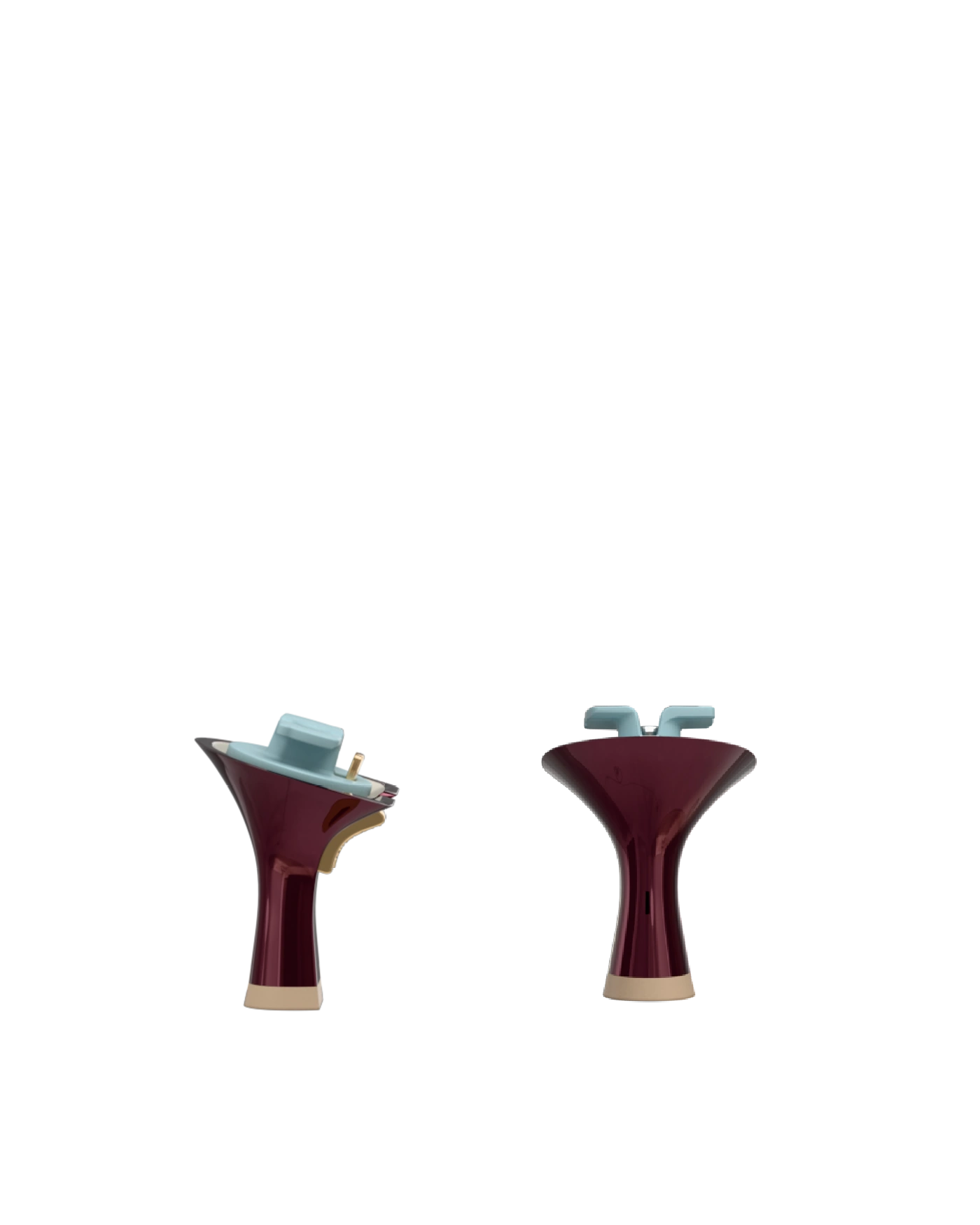 Flare Stiletto Heel Kit 3 Cherry Mocha Metallic, back view. Pashion convertible heels go from heel to flat and are customizable with interchangeable heel kits.