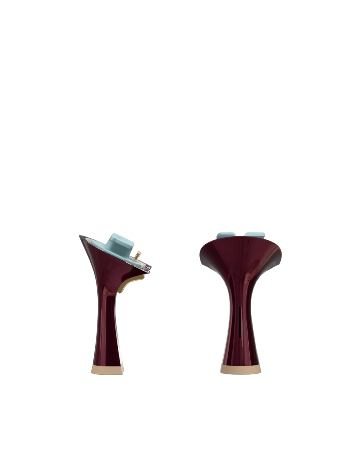 Flare Stiletto Heel Kit 4 Cherry Mocha Metallic, back view. Pashion convertible heels go from heel to flat and are customizable with interchangeable heel kits.