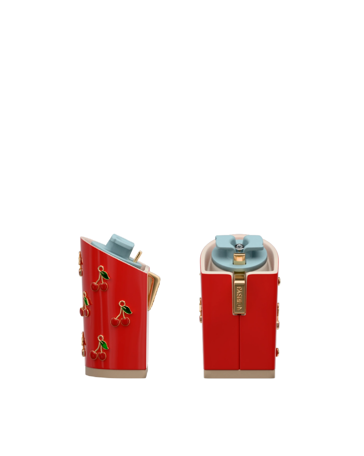 Block Heel Kit 4 Cherry Red Cherry Charm, 4-inch interchangeable block heel. Pashion convertible heels go from heel to flat and are customizable with interchangeable heel kits.