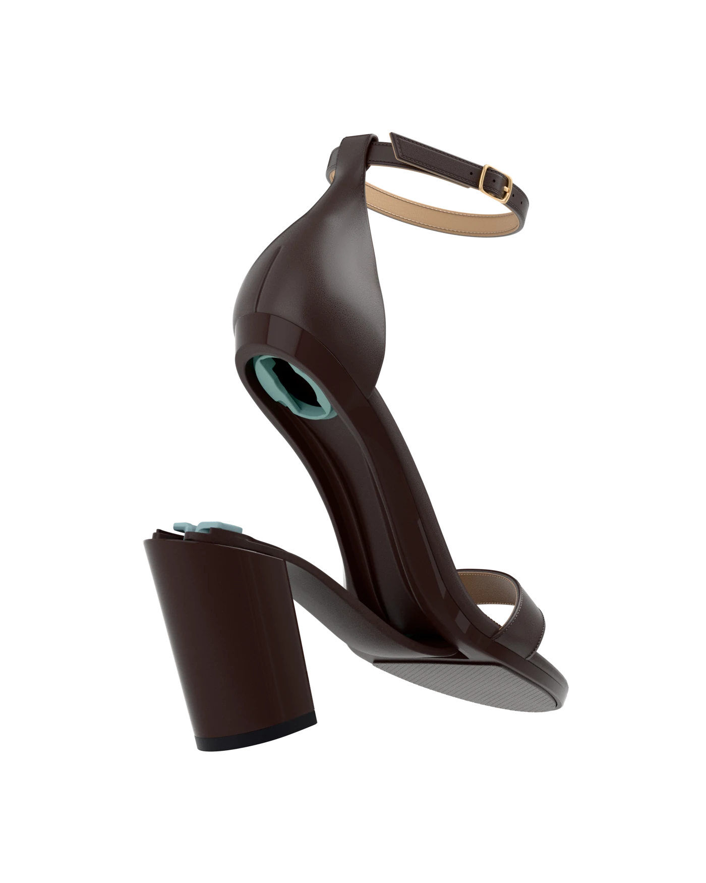 Stelo - Chocolate, detail view. Pashion convertible heels go from heel to flat and are customizable with interchangeable heel kits.
