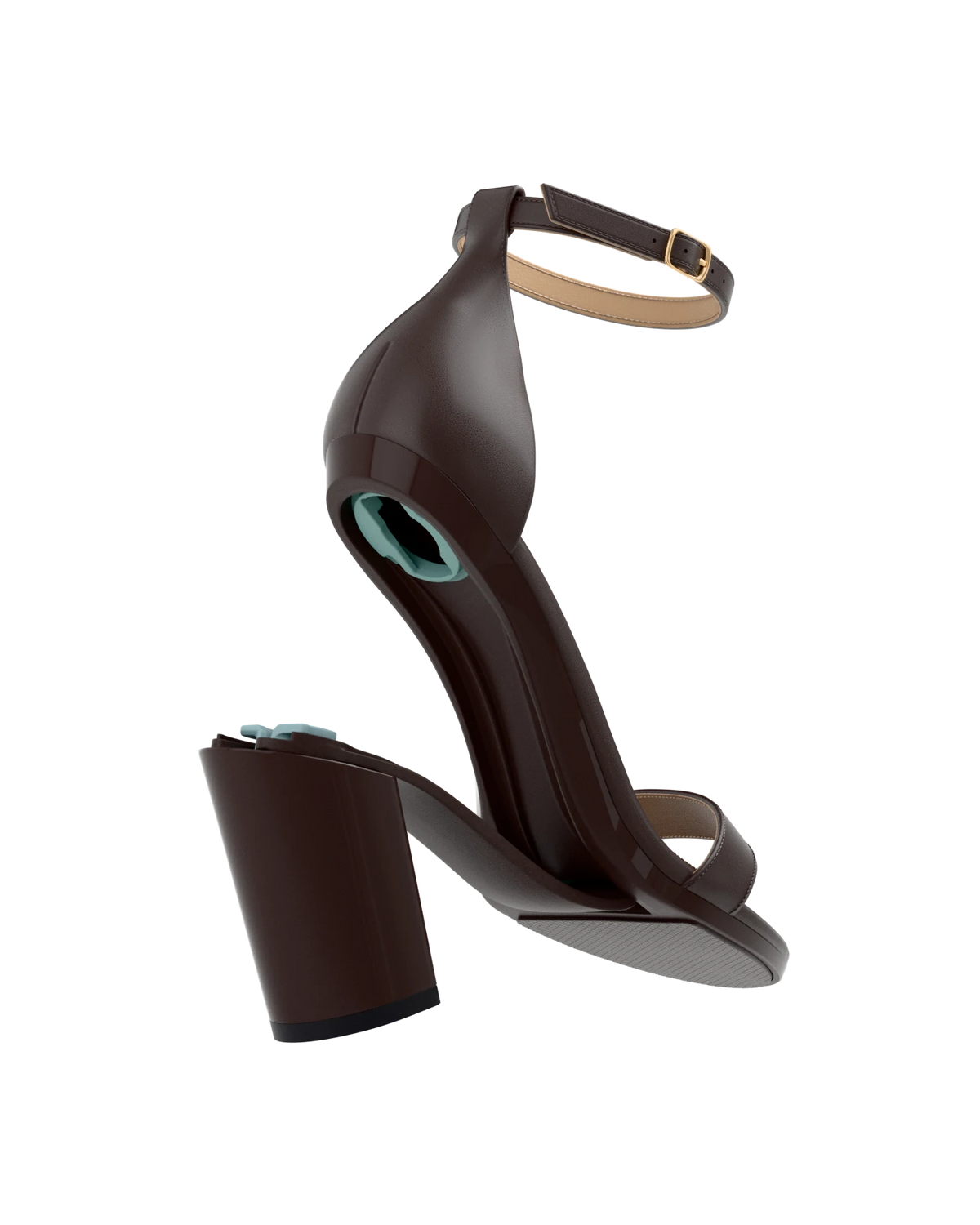 Stelo - Chocolate, detail view. Pashion convertible heels go from heel to flat and are customizable with interchangeable heel kits.