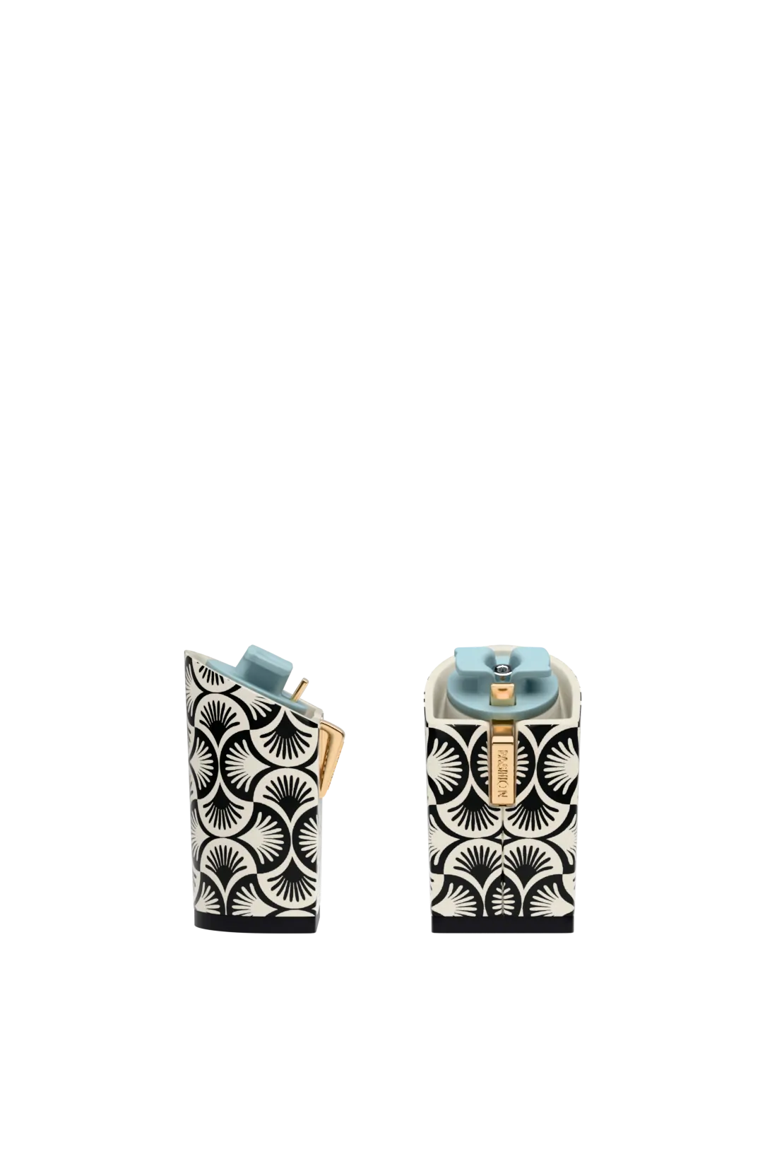 pair of block heel kit with black and white deco print