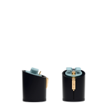 Cylinder Block Heel Kit 3 Coal, 3-inch interchangeable cylinder block heel, side view. Pashion convertible heels go from heel to flat and are customizable with interchangeable heel kits.