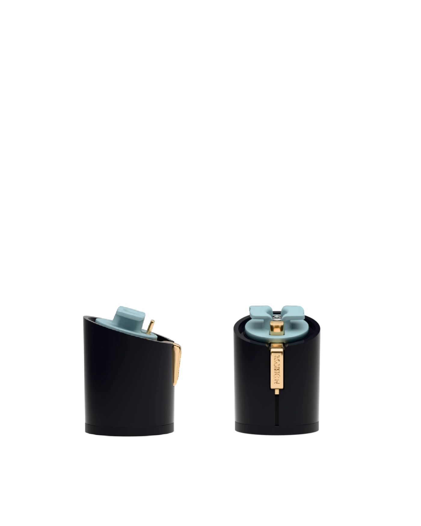Cylinder Block Heel Kit 3 Coal, 3-inch interchangeable cylinder block heel, side view. Pashion convertible heels go from heel to flat and are customizable with interchangeable heel kits.