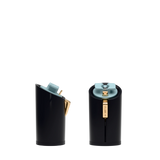 Cylinder Block Heel Kit 4 Coal, 4-inch interchangeable cylinder block heel, side view. Pashion convertible heels go from heel to flat and are customizable with interchangeable heel kits.