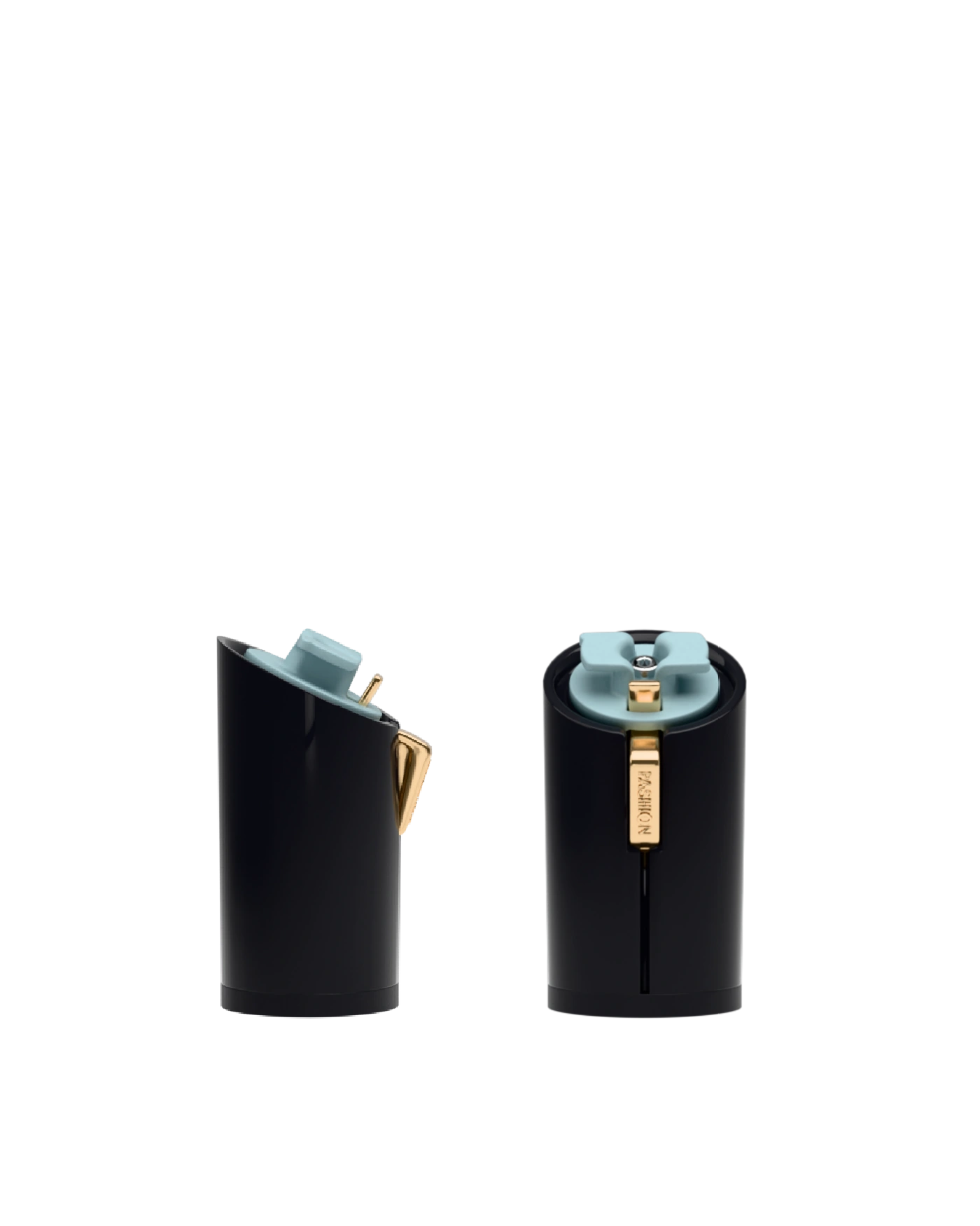 Cylinder Block Heel Kit 4 Coal, 4-inch interchangeable cylinder block heel, side view. Pashion convertible heels go from heel to flat and are customizable with interchangeable heel kits.