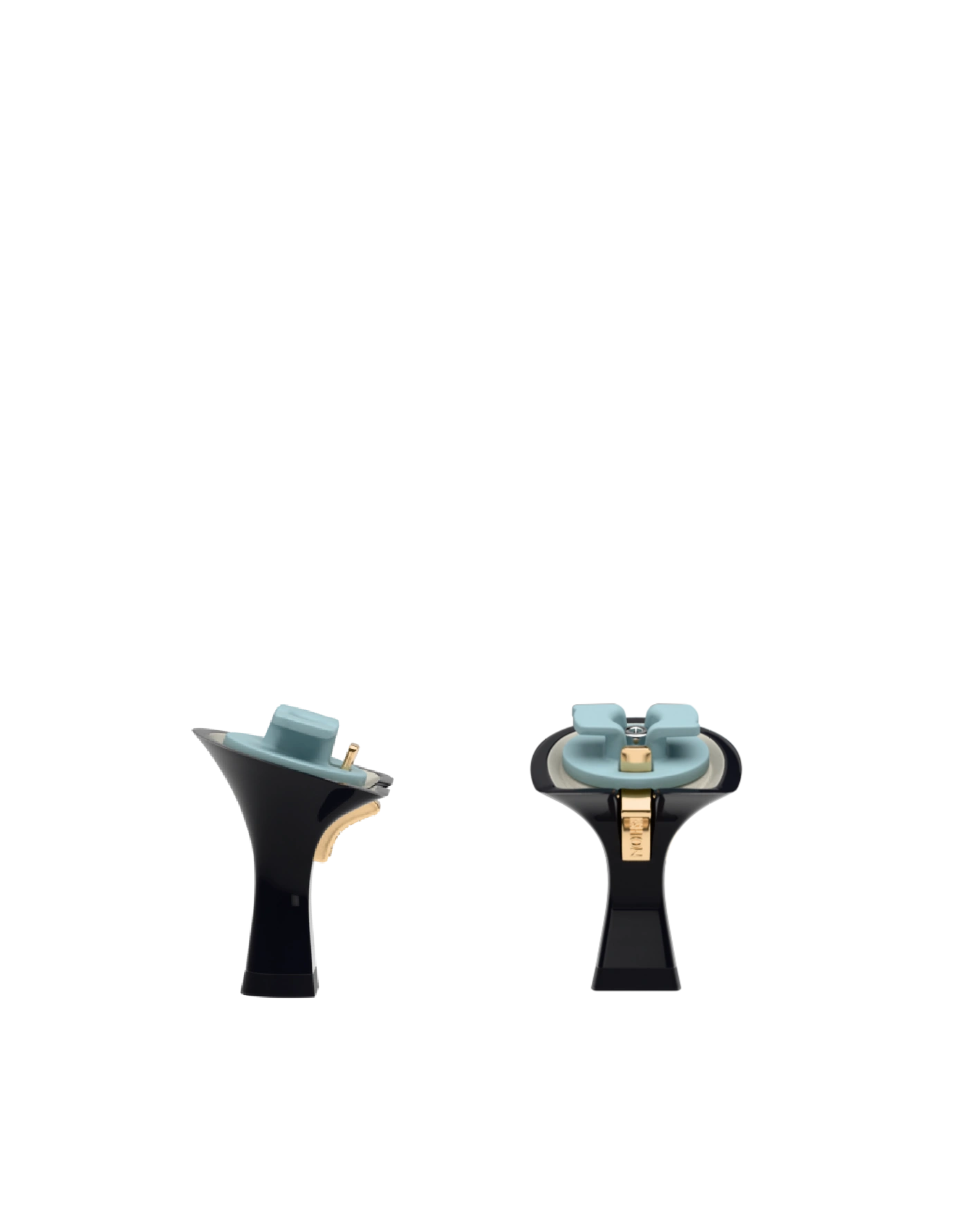 Flare Stiletto Heel Kit 3 Coal, 3-inch interchangeable flare stiletto heel, side view. Pashion convertible heels go from heel to flat and are customizable with interchangeable heel kits.