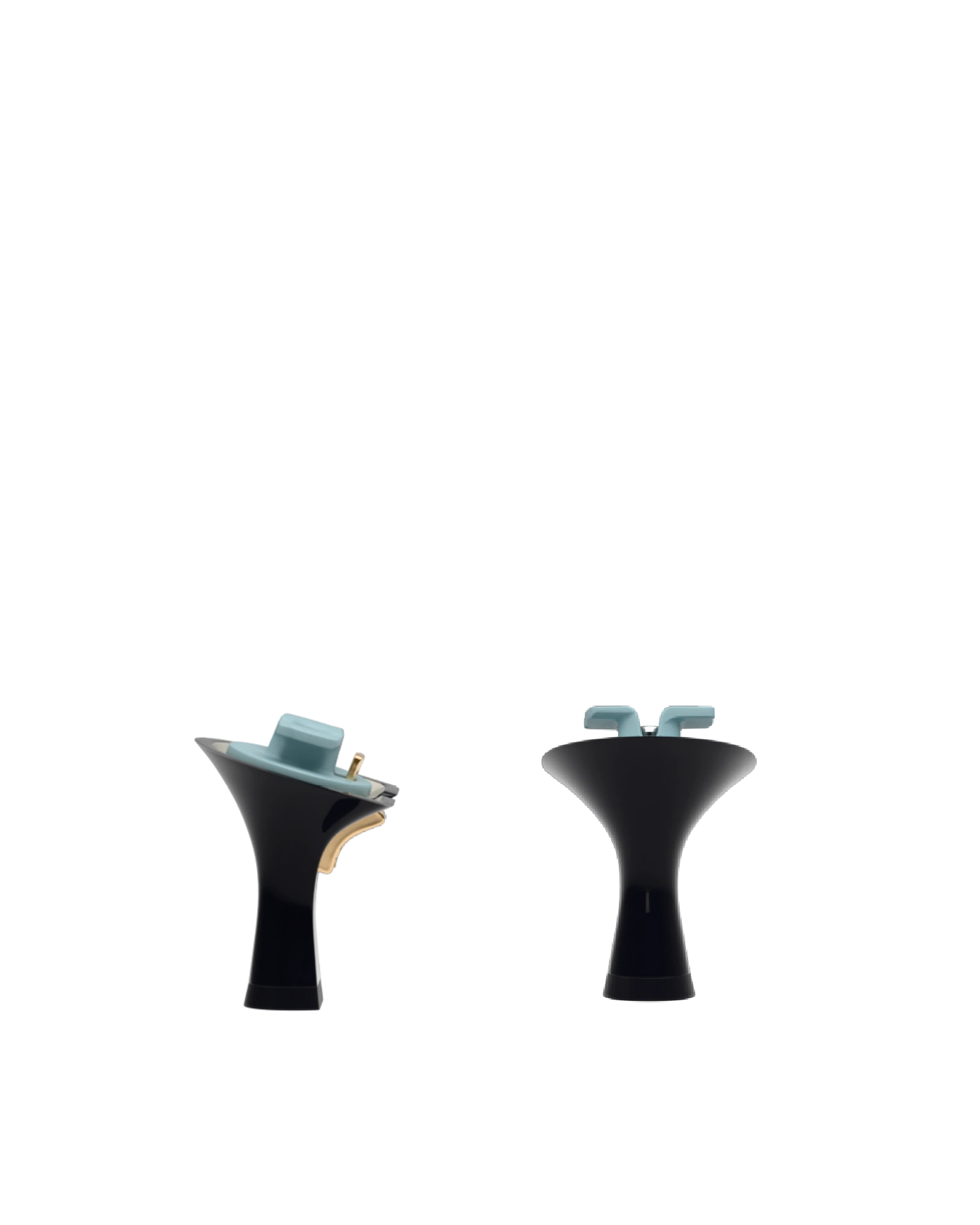Flare Stiletto Heel Kit 3 Coal, back view. Pashion convertible heels go from heel to flat and are customizable with interchangeable heel kits.