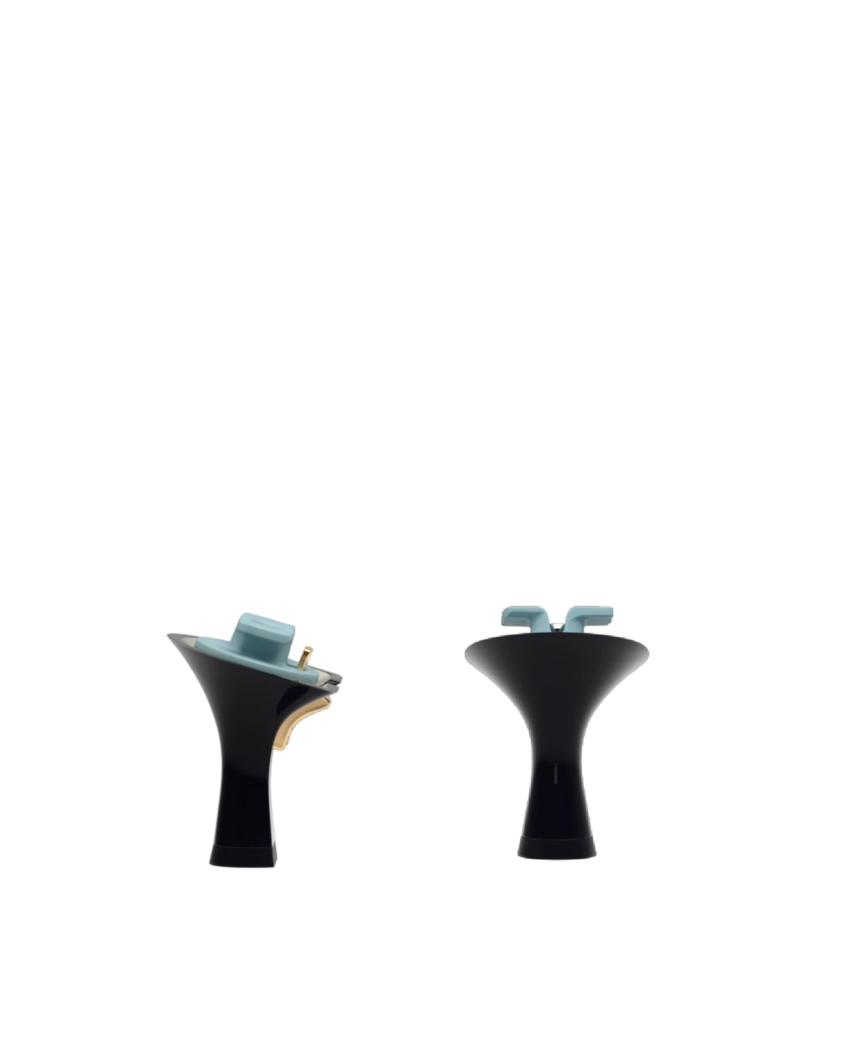 Flare Stiletto Heel Kit 3 Coal, back view. Pashion convertible heels go from heel to flat and are customizable with interchangeable heel kits.