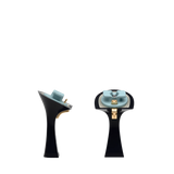 Flare Stiletto Heel Kit 4 Coal, 4-inch interchangeable flare stiletto heel, side view. Pashion convertible heels go from heel to flat and are customizable with interchangeable heel kits.