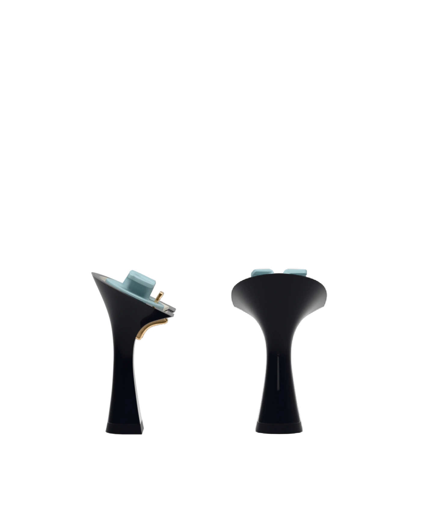 Flare Stiletto Heel Kit 4 Coal, back view. Pashion convertible heels go from heel to flat and are customizable with interchangeable heel kits.