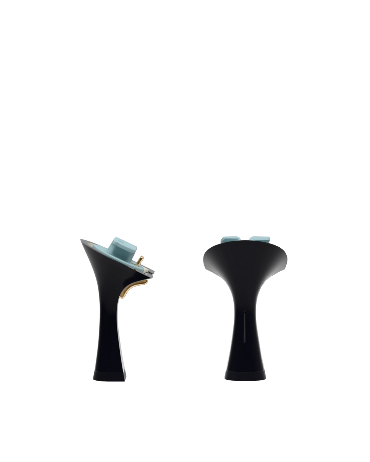 Flare Stiletto Heel Kit 4 Coal, back view. Pashion convertible heels go from heel to flat and are customizable with interchangeable heel kits.