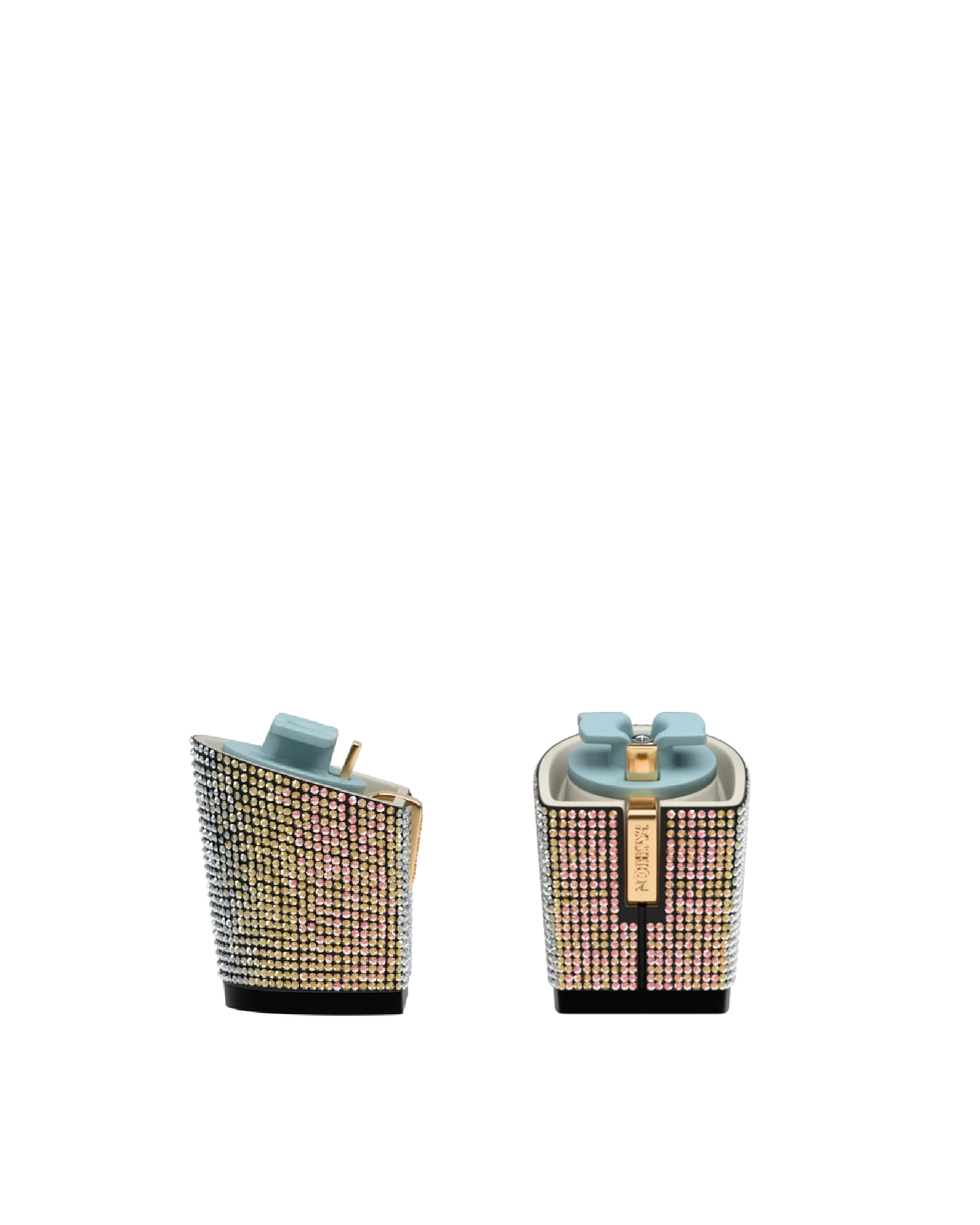 Block Heel Kit 3 Coal Iridescent Rhinestone, 3-inch interchangeable block heel. Pashion convertible heels go from heel to flat and are customizable with interchangeable heel kits.