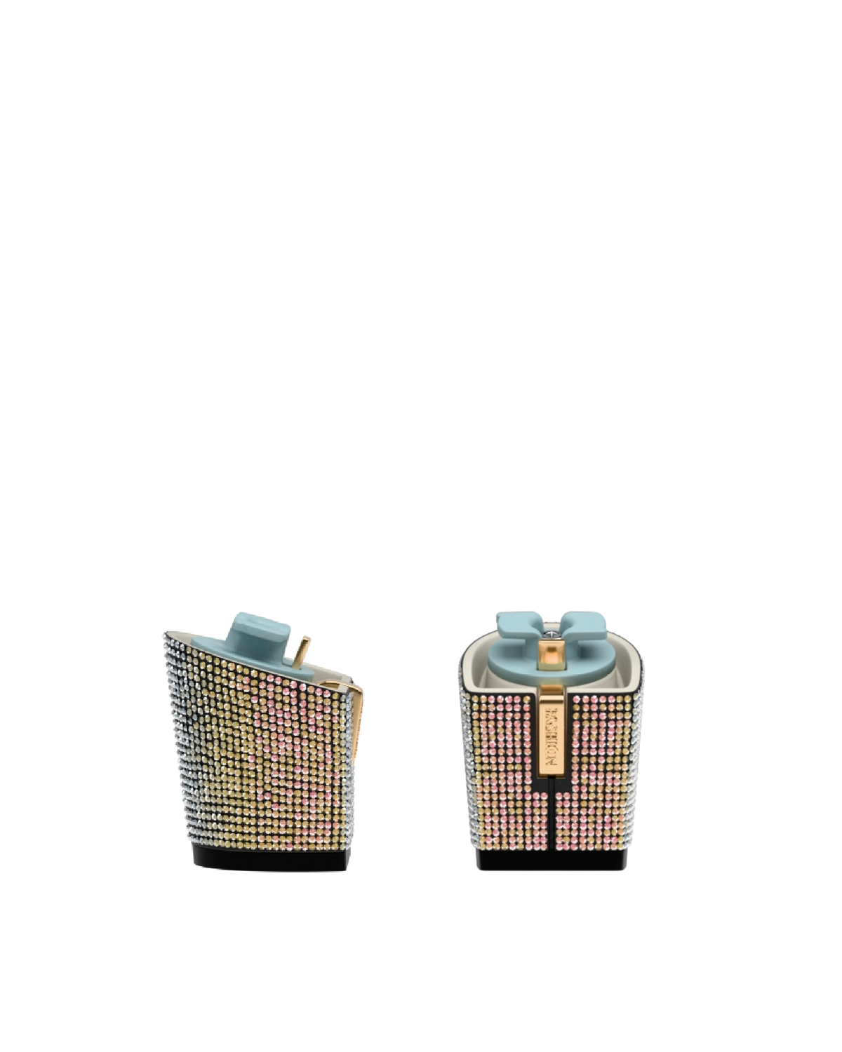 Block Heel Kit 3 Coal Iridescent Rhinestone, 3-inch interchangeable block heel. Pashion convertible heels go from heel to flat and are customizable with interchangeable heel kits.