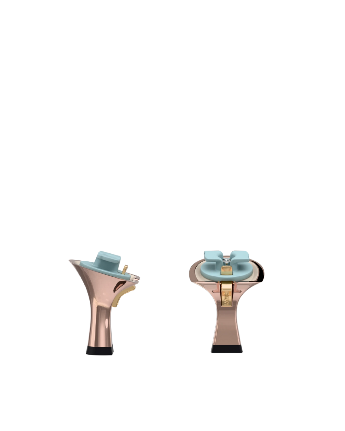 Flare Stiletto Heel Kit 3 Coal Metallic, 3-inch interchangeable flare stiletto heel, side view. Pashion convertible heels go from heel to flat and are customizable with interchangeable heel kits.