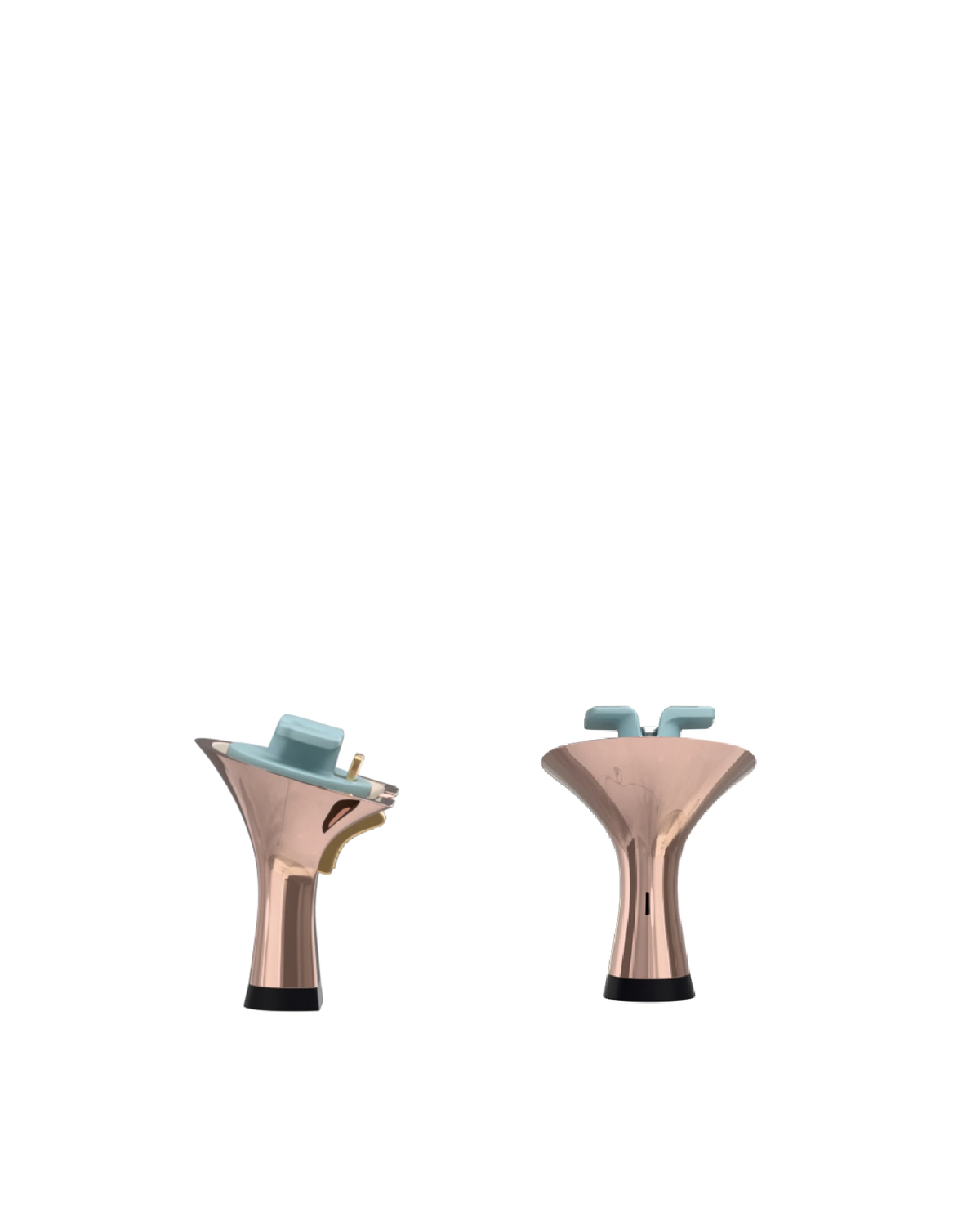 Flare Stiletto Heel Kit 3 Coal Metallic, back view. Pashion convertible heels go from heel to flat and are customizable with interchangeable heel kits.