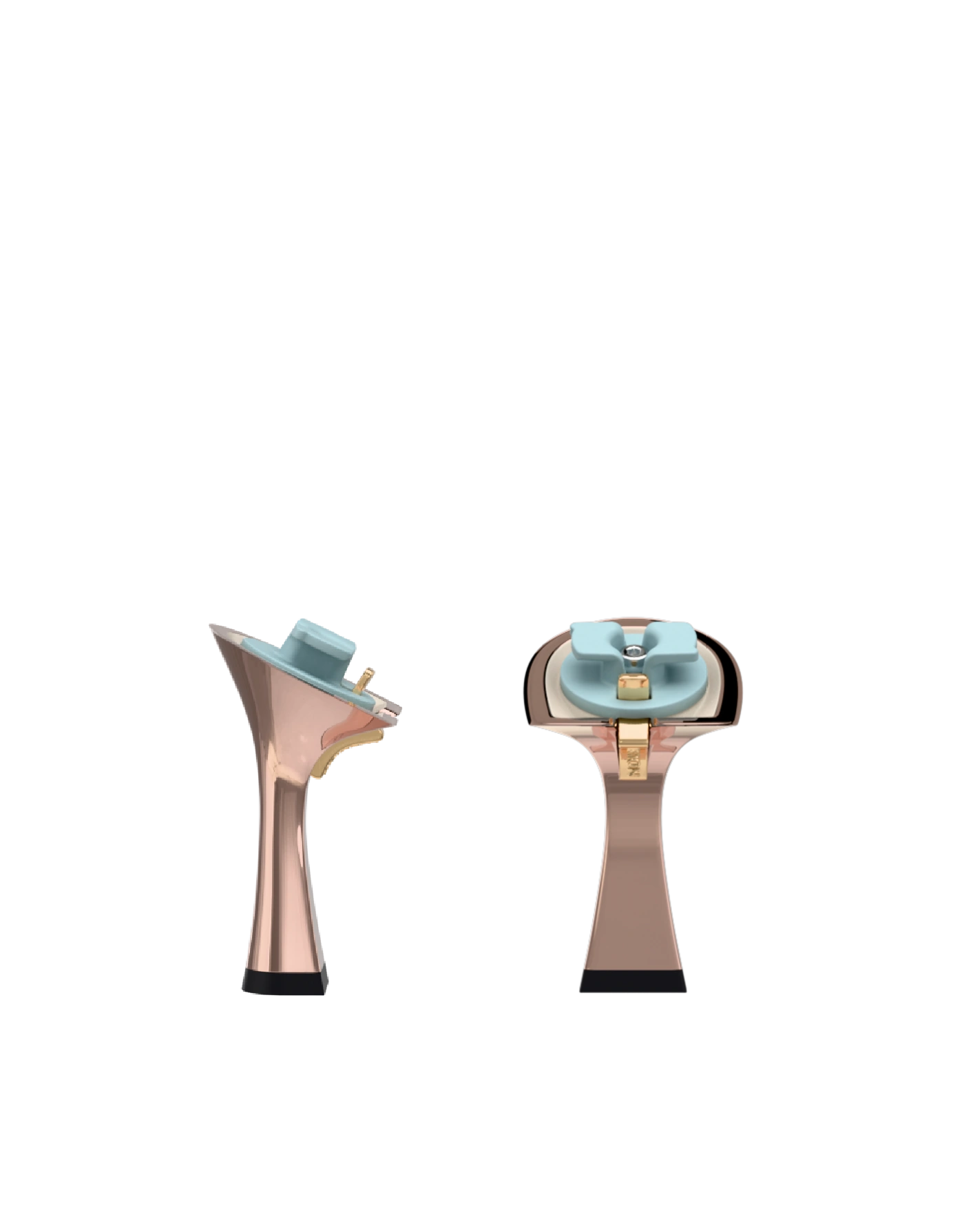 Flare Stiletto Heel Kit 4 Coal Metallic, 4-inch interchangeable flare stiletto heel, side view. Pashion convertible heels go from heel to flat and are customizable with interchangeable heel kits.