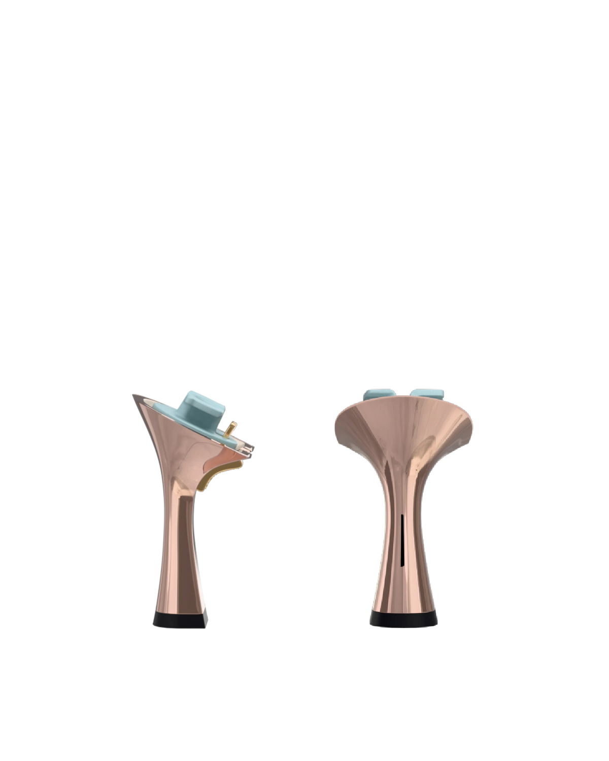 Flare Stiletto Heel Kit 4 Coal Metallic, back view. Pashion convertible heels go from heel to flat and are customizable with interchangeable heel kits.