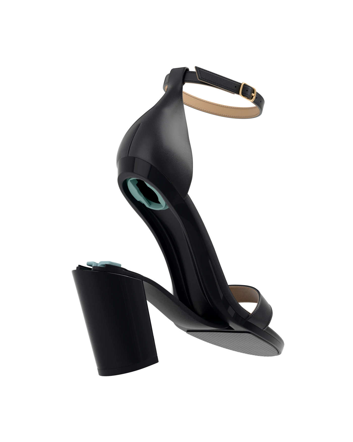 Stelo - Coal Black, detail view. Pashion convertible heels go from heel to flat and are customizable with interchangeable heel kits.