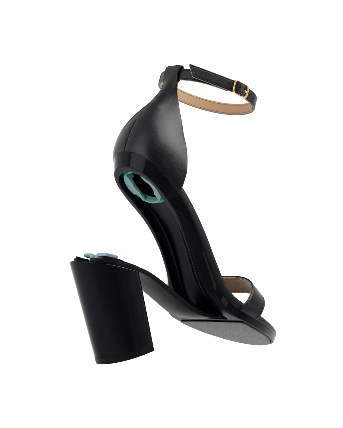 Stelo - Coal Black, detail view. Pashion convertible heels go from heel to flat and are customizable with interchangeable heel kits.