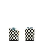 Cylinder Block Heel Kit 3 Checker Coal & Ivory, back view. Pashion convertible heels go from heel to flat and are customizable with interchangeable heel kits.