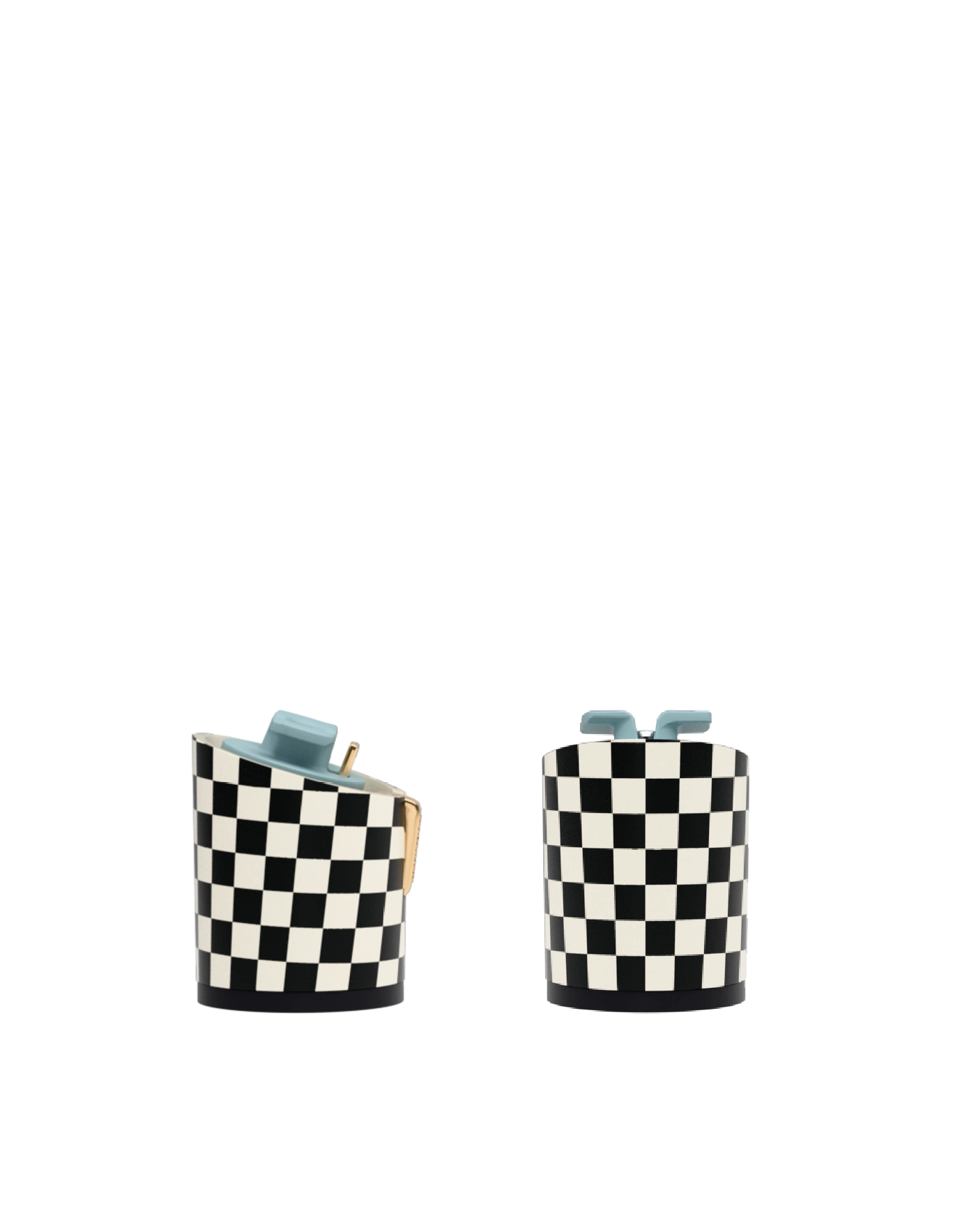 Cylinder Block Heel Kit 3 Checker Coal & Ivory, back view. Pashion convertible heels go from heel to flat and are customizable with interchangeable heel kits.