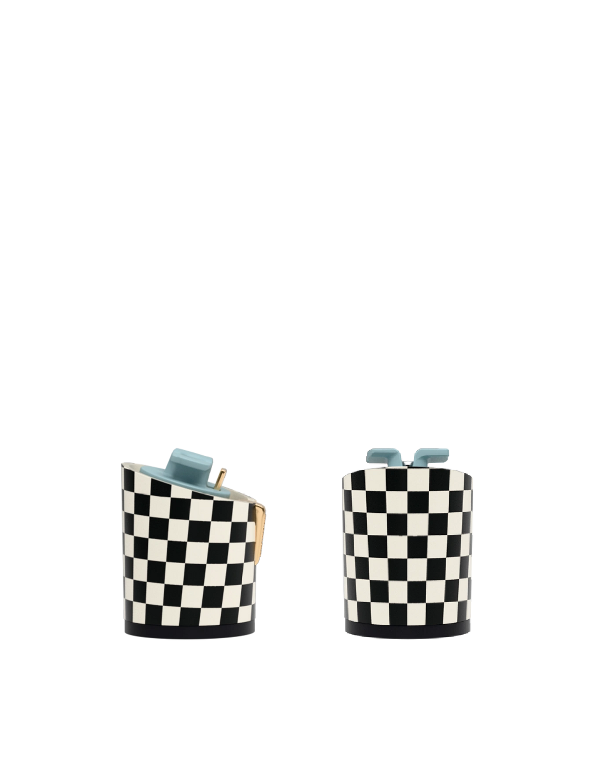 Cylinder Block Heel Kit 3 Checker Coal & Ivory, back view. Pashion convertible heels go from heel to flat and are customizable with interchangeable heel kits.