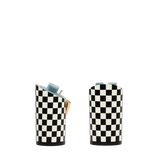 Cylinder Block Heel Kit 4 Checker Coal & Ivory, back view. Pashion convertible heels go from heel to flat and are customizable with interchangeable heel kits.