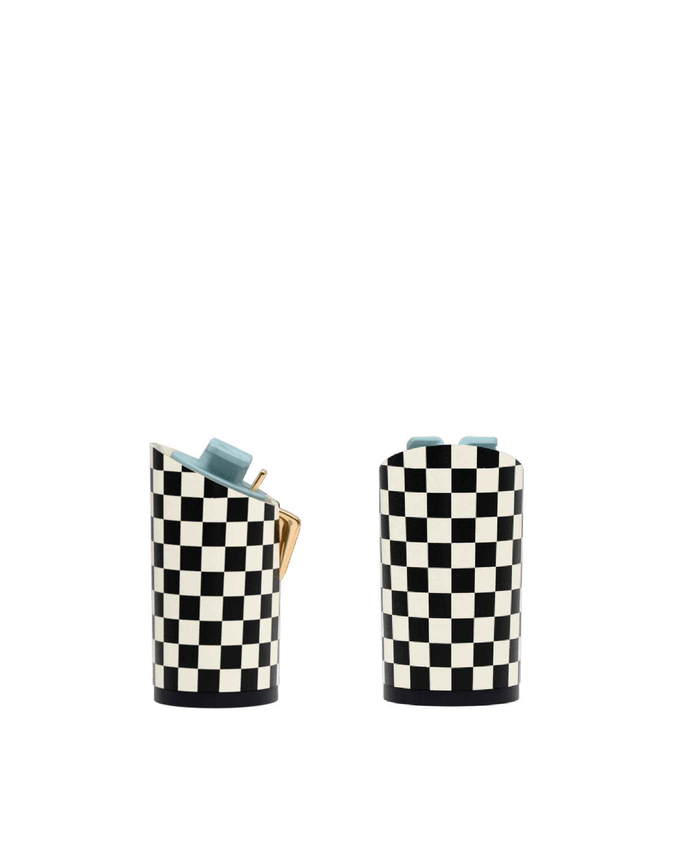 Cylinder Block Heel Kit 4 Checker Coal & Ivory, back view. Pashion convertible heels go from heel to flat and are customizable with interchangeable heel kits.