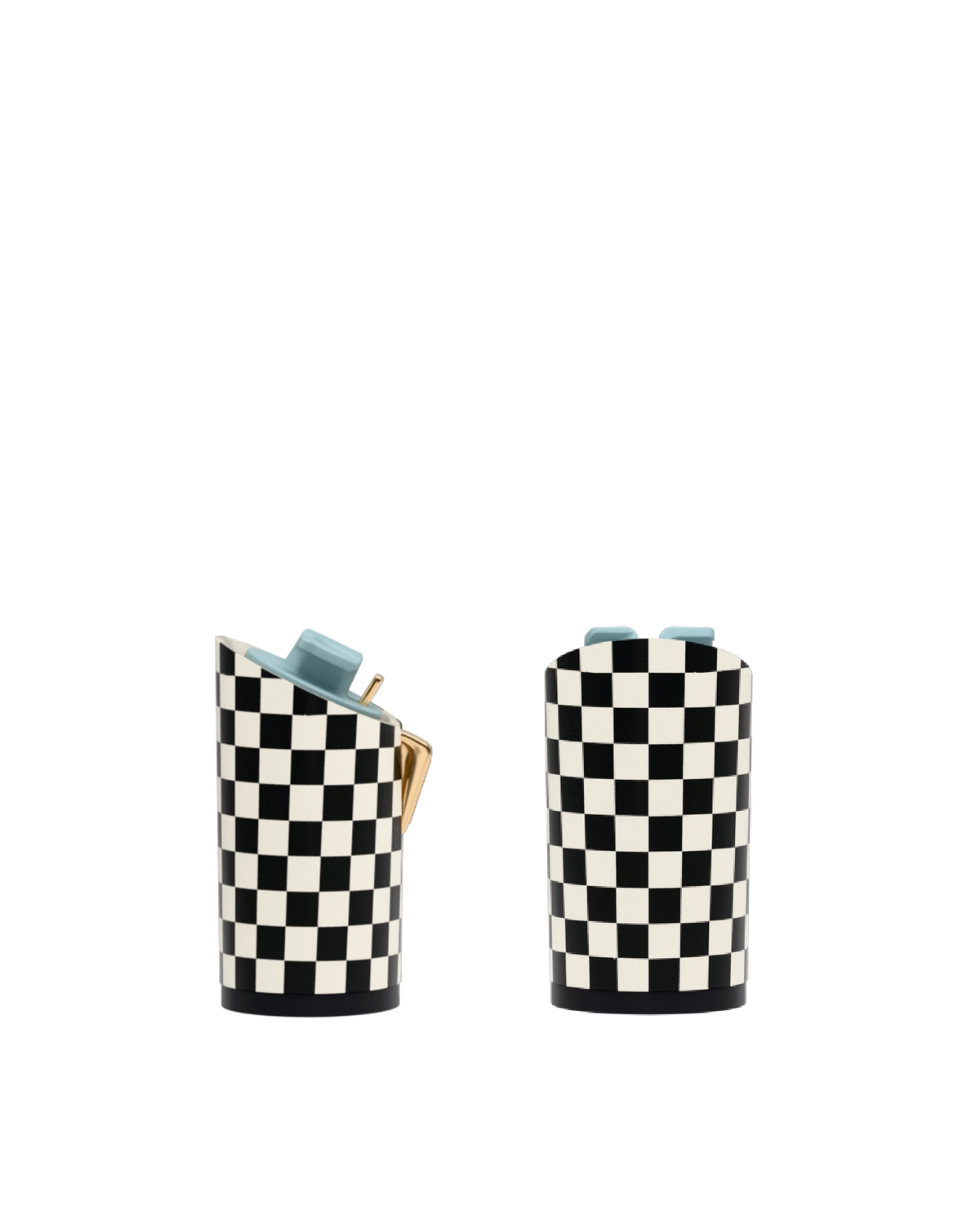 Cylinder Block Heel Kit 4 Checker Coal & Ivory, back view. Pashion convertible heels go from heel to flat and are customizable with interchangeable heel kits.
