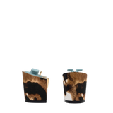 Block Heel Kit 3 Cow Print, back view. Pashion convertible heels go from heel to flat and are customizable with interchangeable heel kits.