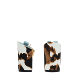 Block Heel Kit 4 Cow Print, back view. Pashion convertible heels go from heel to flat and are customizable with interchangeable heel kits.