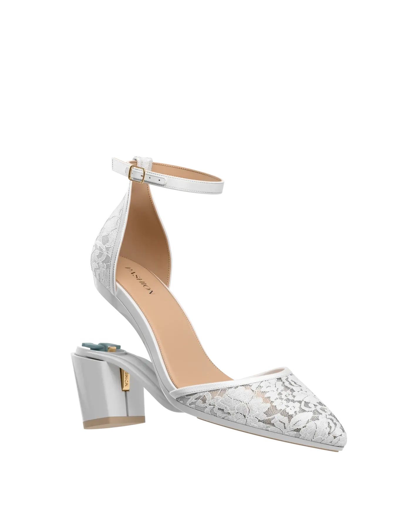 Diana D'Orsay - White Satin Lace + Block Heel Kit 3 White