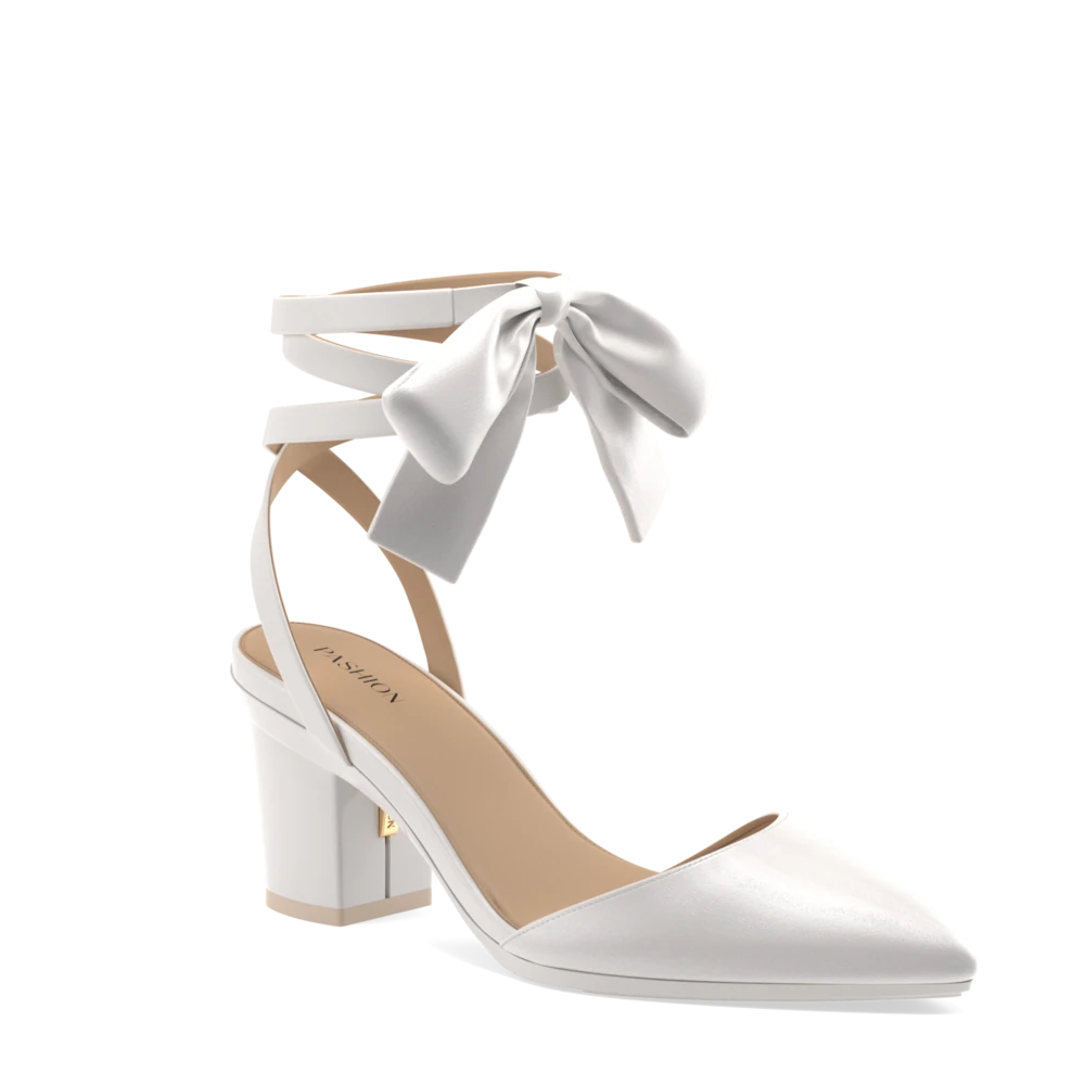 The D&#39;Orsay - White Satin Bow + Block Heel Kit 3 White