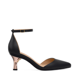 Flare Stiletto Heel Kit 3 Coal shown on the D'Orsay Coal Leather upper. Pashion convertible heels go from heel to flat and are customizable with interchangeable heel kits.