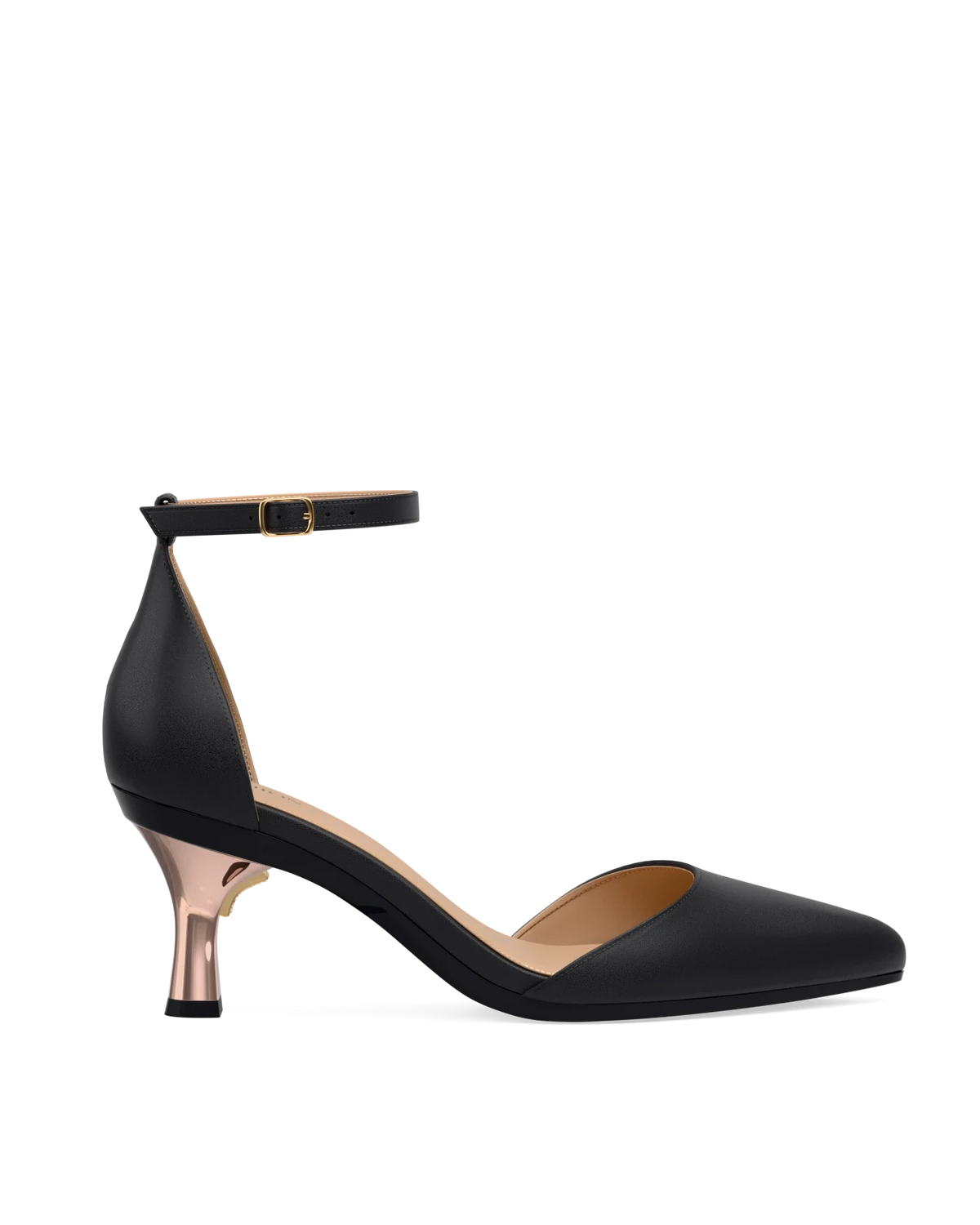 Flare Stiletto Heel Kit 3 Coal shown on the D'Orsay Coal Leather upper. Pashion convertible heels go from heel to flat and are customizable with interchangeable heel kits.