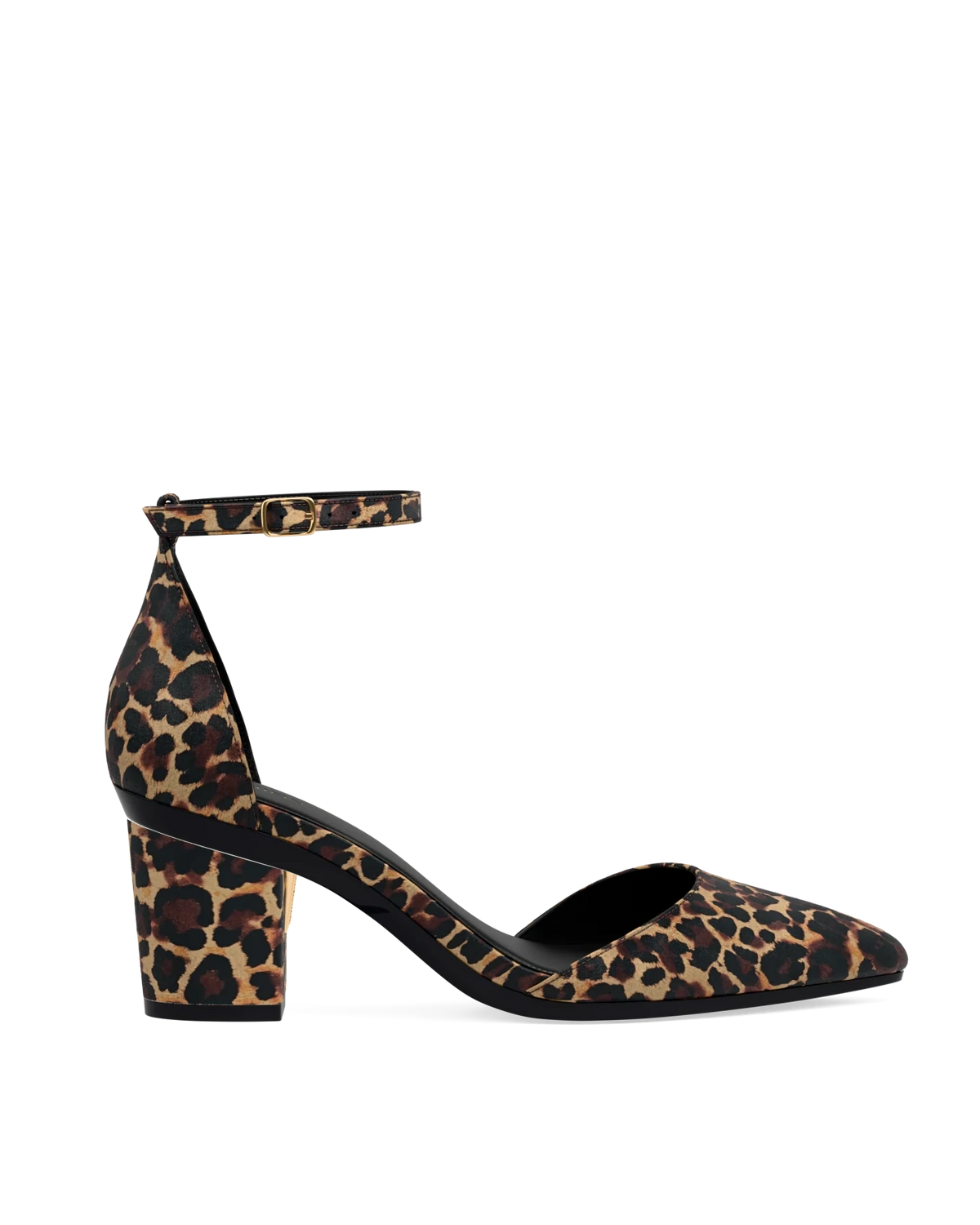 Block Heel Kit 3 Coal Leopard Suede shown on the D'Orsay Coal Leopard Suede upper. Pashion convertible heels go from heel to flat and are customizable with interchangeable heel kits.