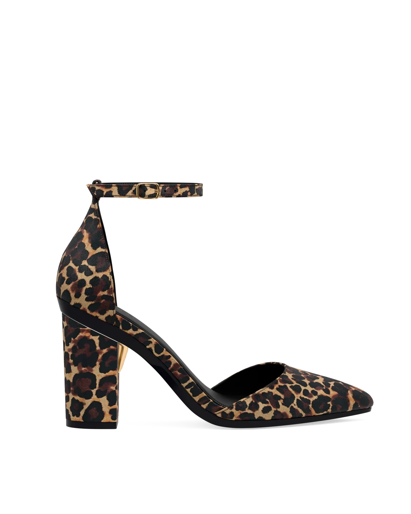 Block Heel Kit 4 Coal Leopard Suede shown on the D'Orsay Coal Leopard Suede upper. Pashion convertible heels go from heel to flat and are customizable with interchangeable heel kits.